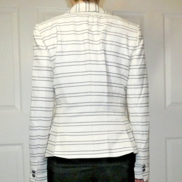 Cream Jacket Black Stripe Zara Basic Winter White Office Work Wear Woman S - Picture 2 of 10